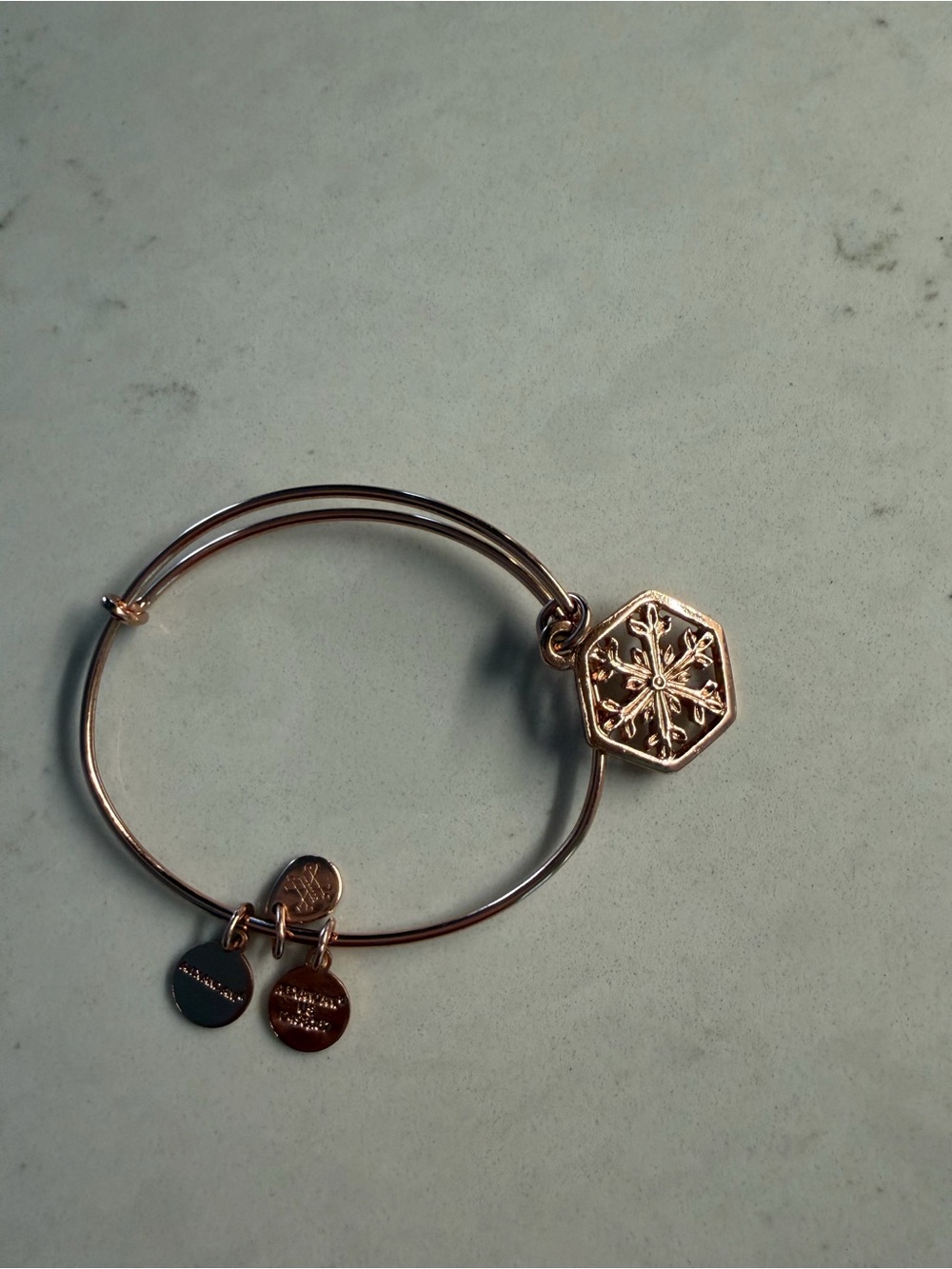 Rose Gold Snowflake Charm Bangle Bracelet - Women Jewelry Alex and Ani